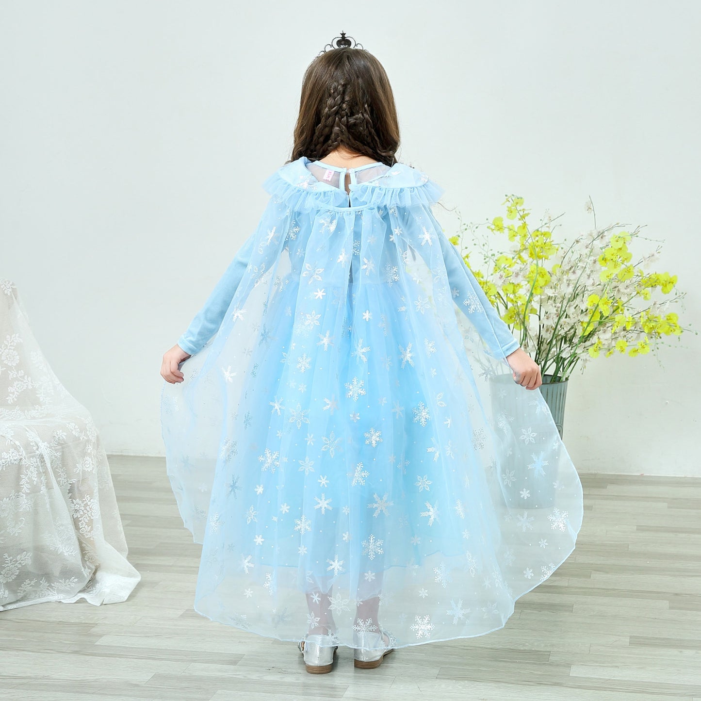 Long-Sleeved Aisha & Elsa Christmas Dresses for Kids Girls