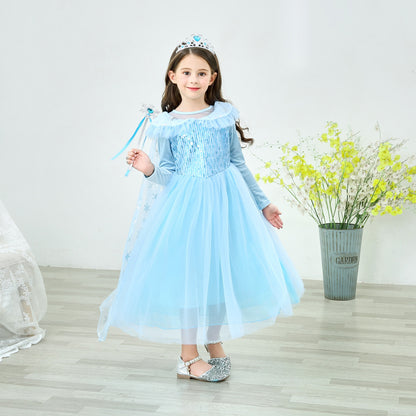 Long-Sleeved Aisha & Elsa Christmas Dresses for Kids Girls