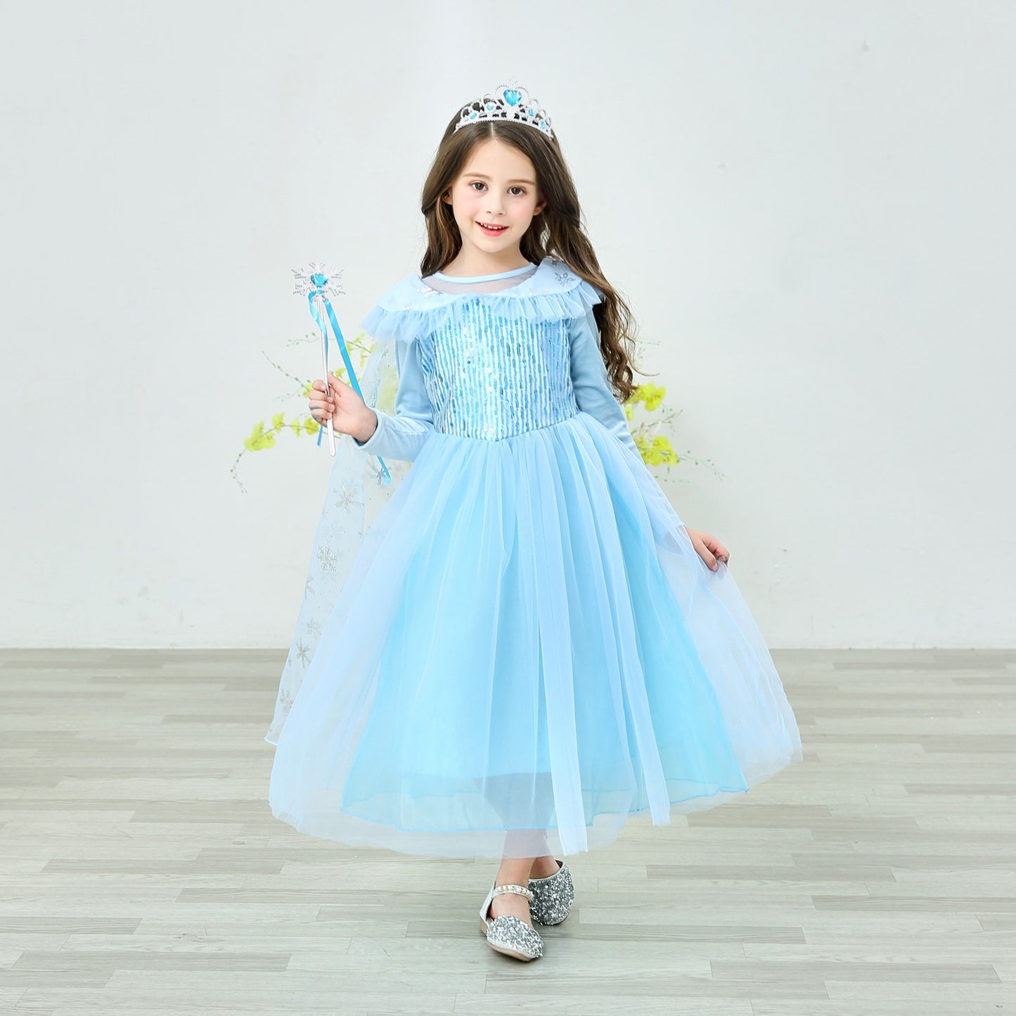 Long-Sleeved Aisha & Elsa Christmas Dresses for Kids Girls