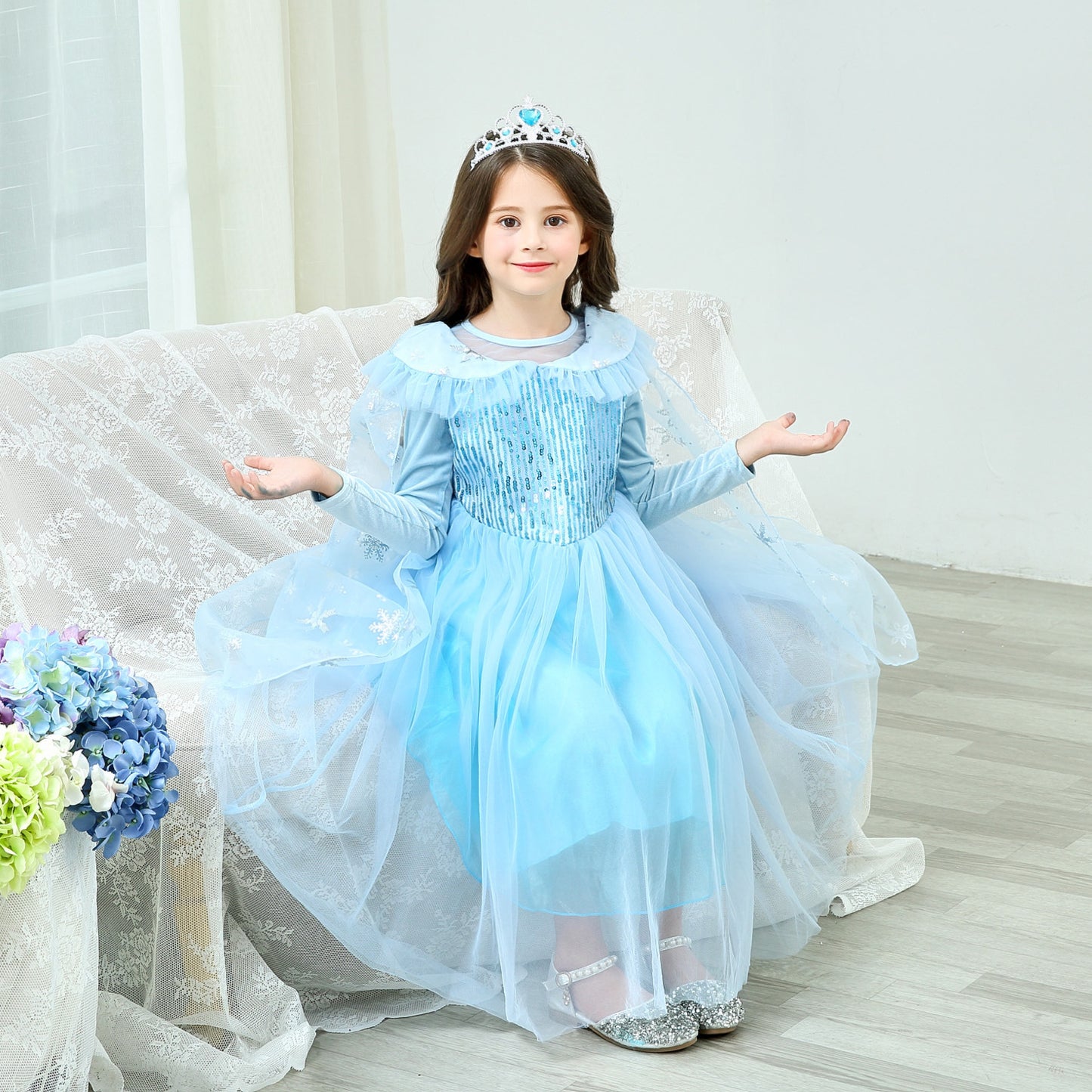 Long-Sleeved Aisha & Elsa Christmas Dresses for Kids Girls