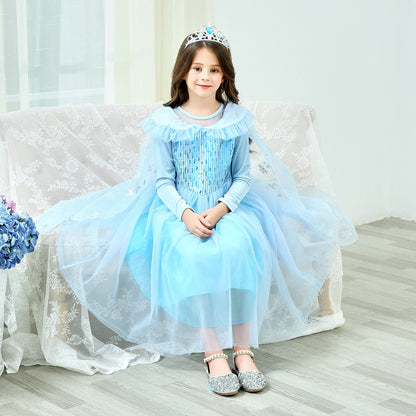 Long-Sleeved Aisha & Elsa Christmas Dresses for Kids Girls